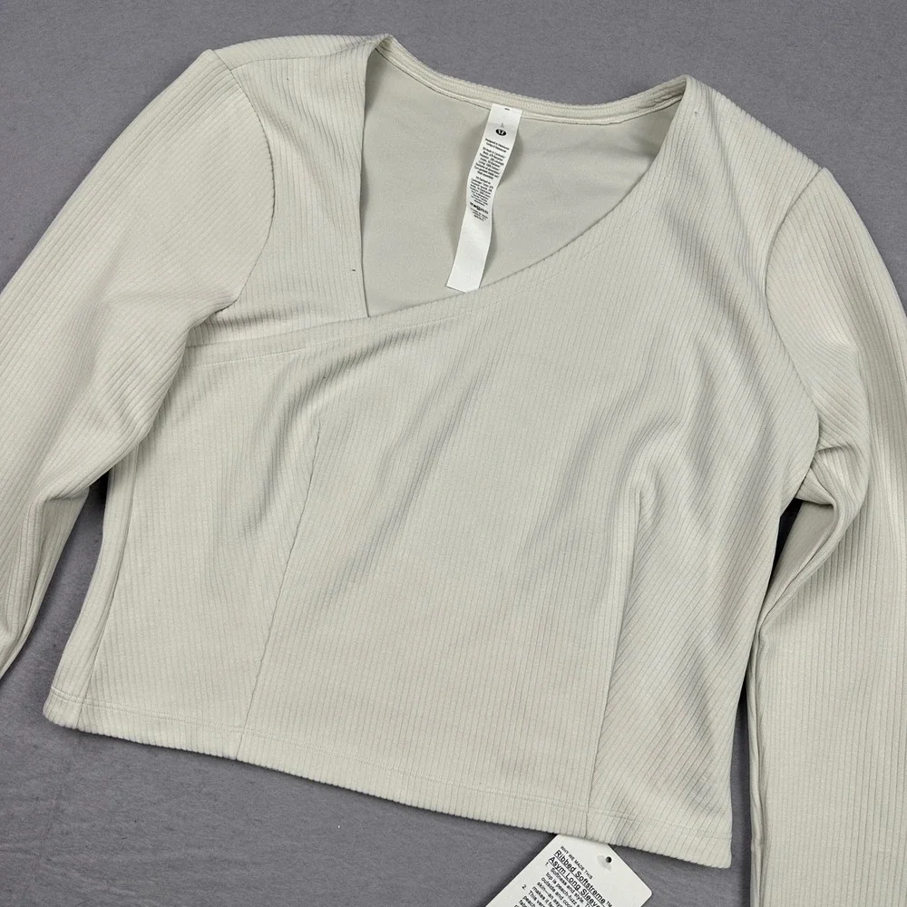 Lululemon Ribbed Softstreme Asym Long Sleeve Bone LW3HS7S Size Large NEW